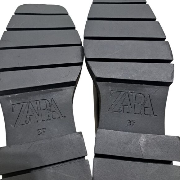 Zara Leather Square Toe Platform Chunky Streetwear Boot Size 37 - Black - Picture 3 of 15
